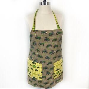 John Deere Apron Homemade Cotton Flannel Tractors Heavy Machines Retro BBQ